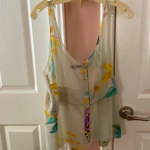 Button down tie strap gorgeous flowing blouse. Perfect with little silk cami.